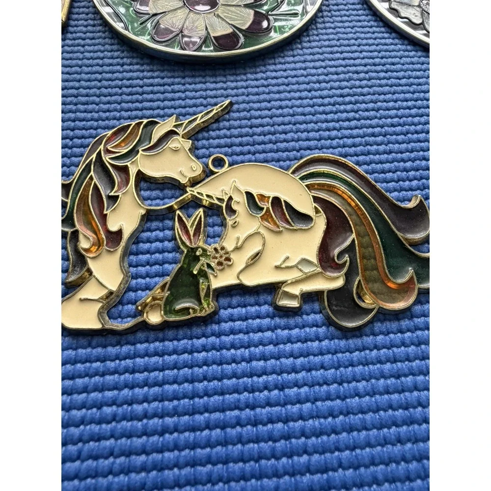 Set of 4 Stained Glass Hanging Panels – Butterfly & Hummingbird & unicorn